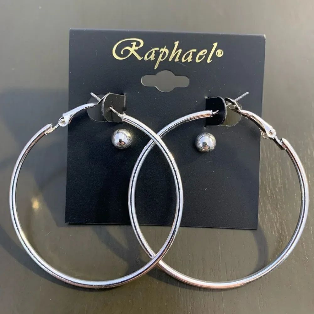 2X -Raphael silver medium hoops -ball studs